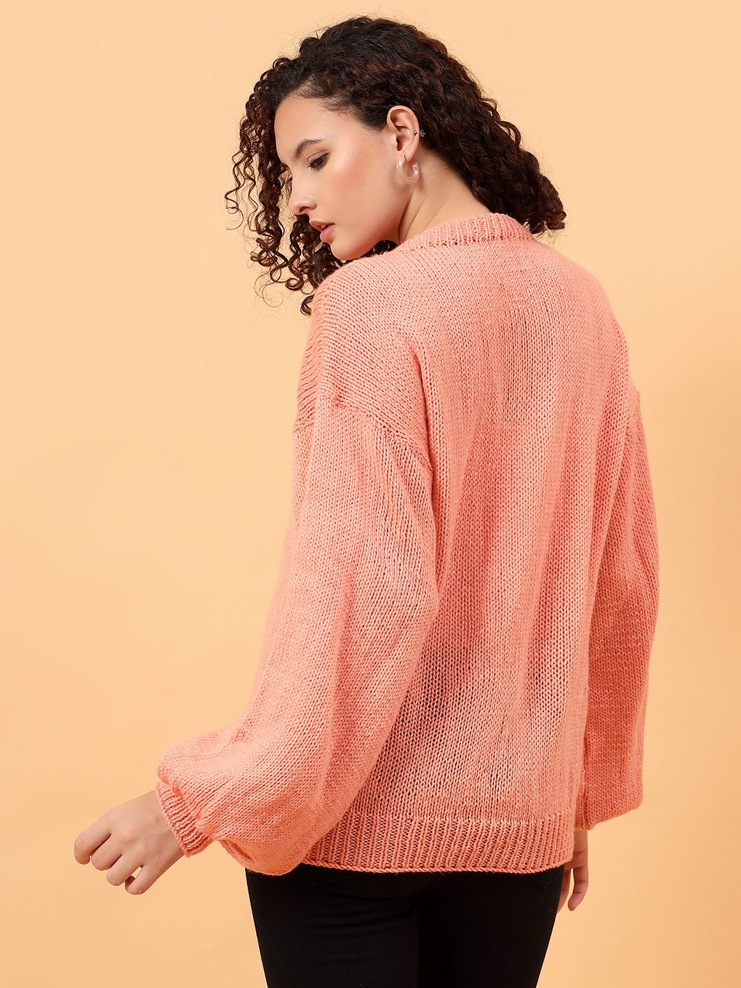 Velvery Round Neck Personalized Love Sweater - Peach