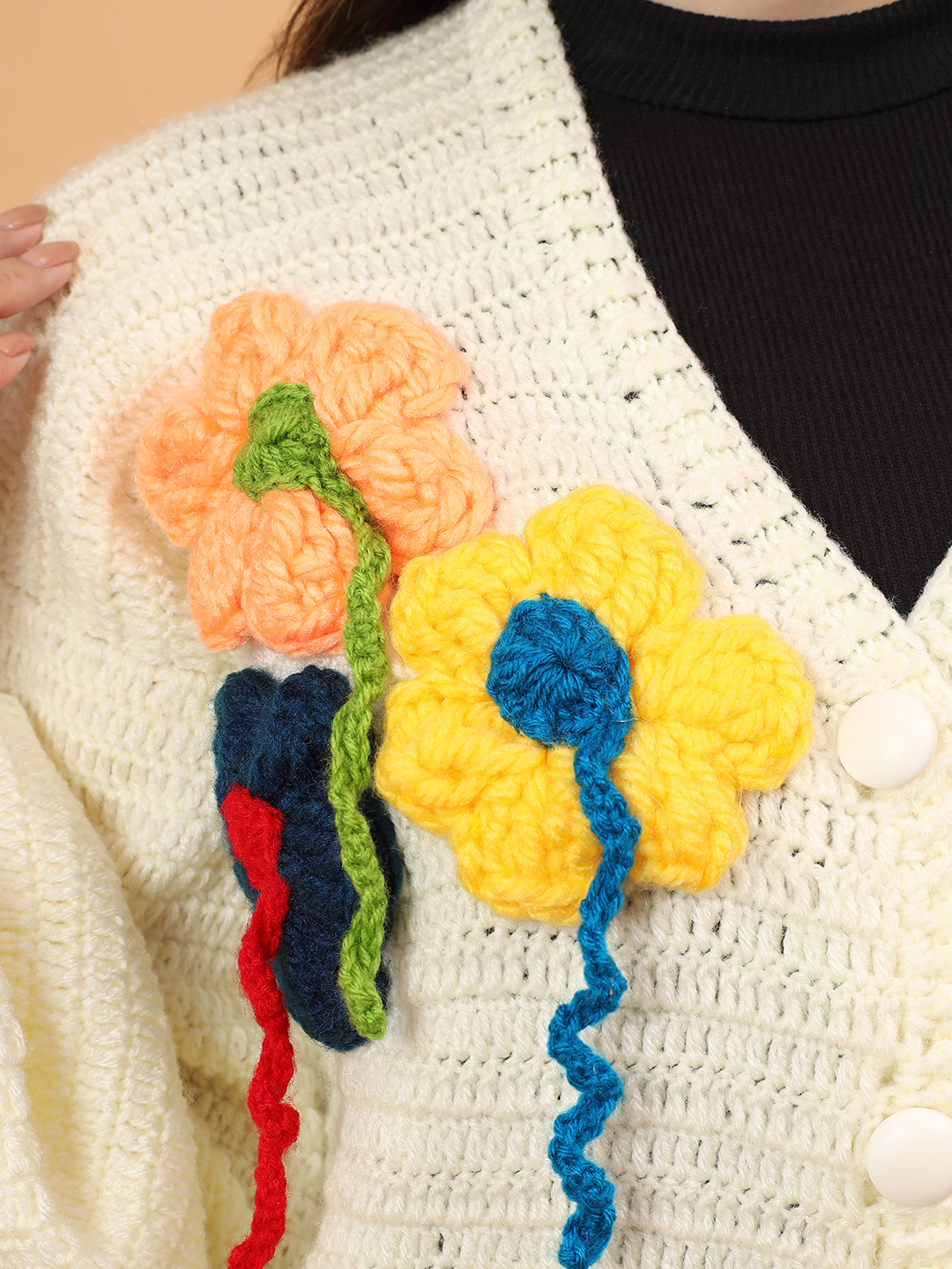 Velvery Crochet Colorful Floral Cardigan with Hangings