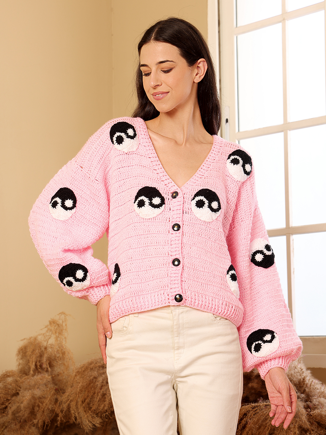 Yin Yang Oversized Cardigan - Pink
