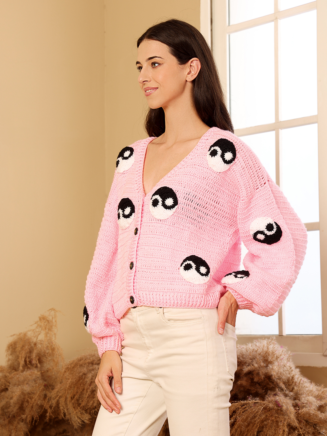 Yin Yang Oversized Cardigan - Pink