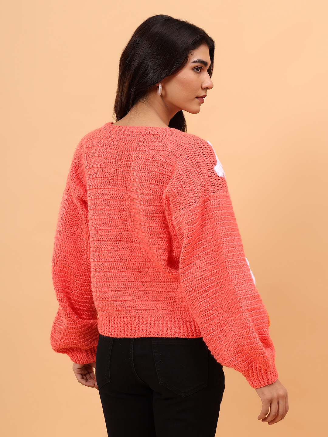 Velvery Crochet Rabbit and Carrot Cardigan - Peach
