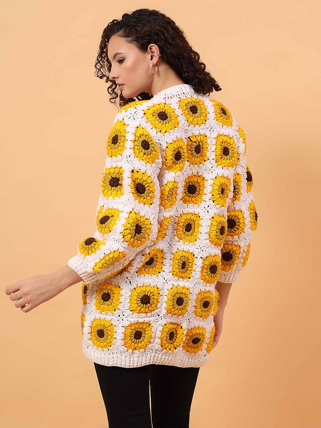 Velvery Sunflower Long Cardigan - White