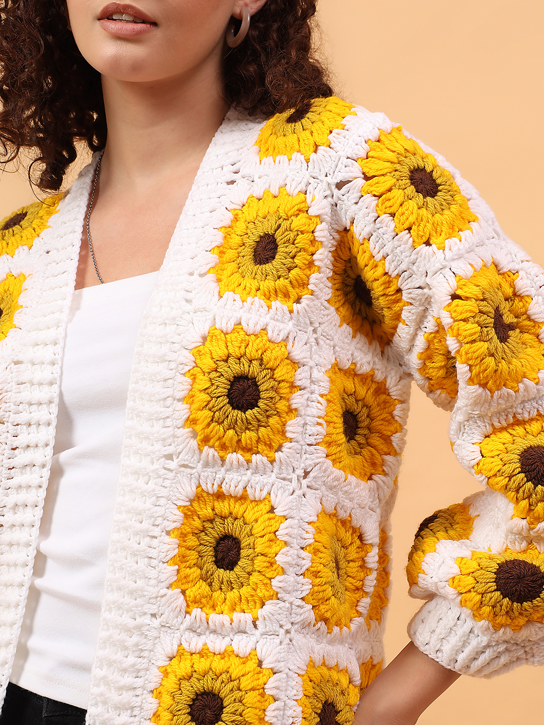 Velvery Sunflower Long Cardigan - White