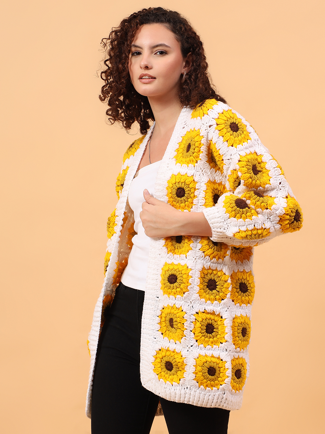 Velvery Sunflower Long Cardigan - White
