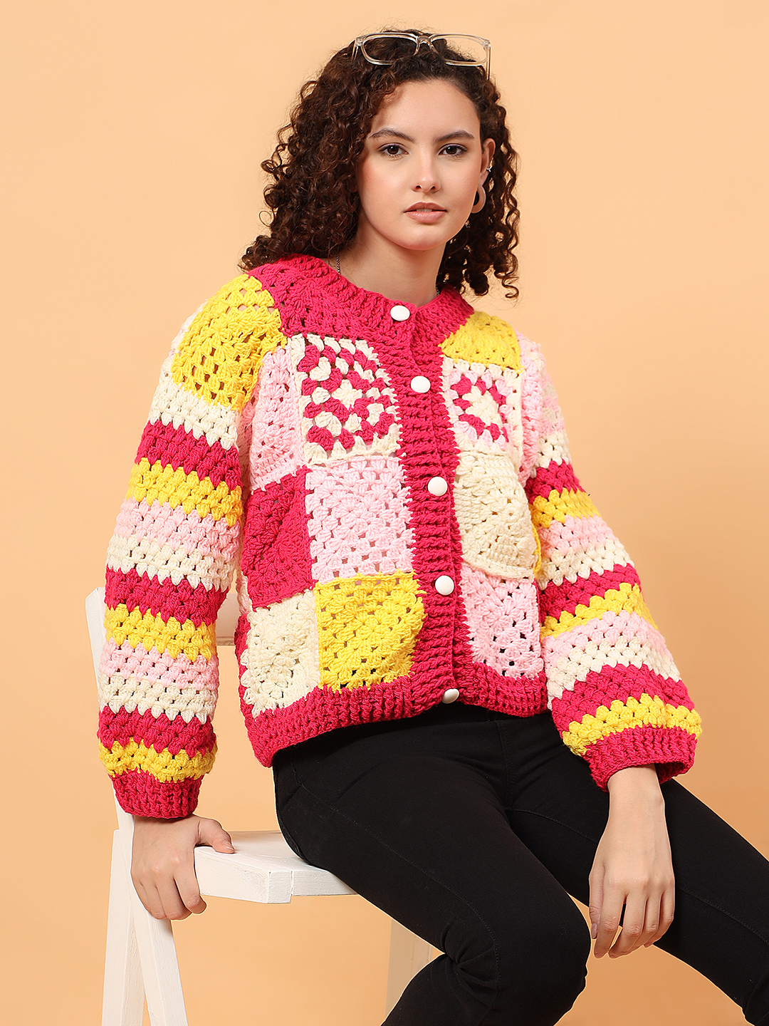 Velvery Crochet Hexagon Cardigan - Multi
