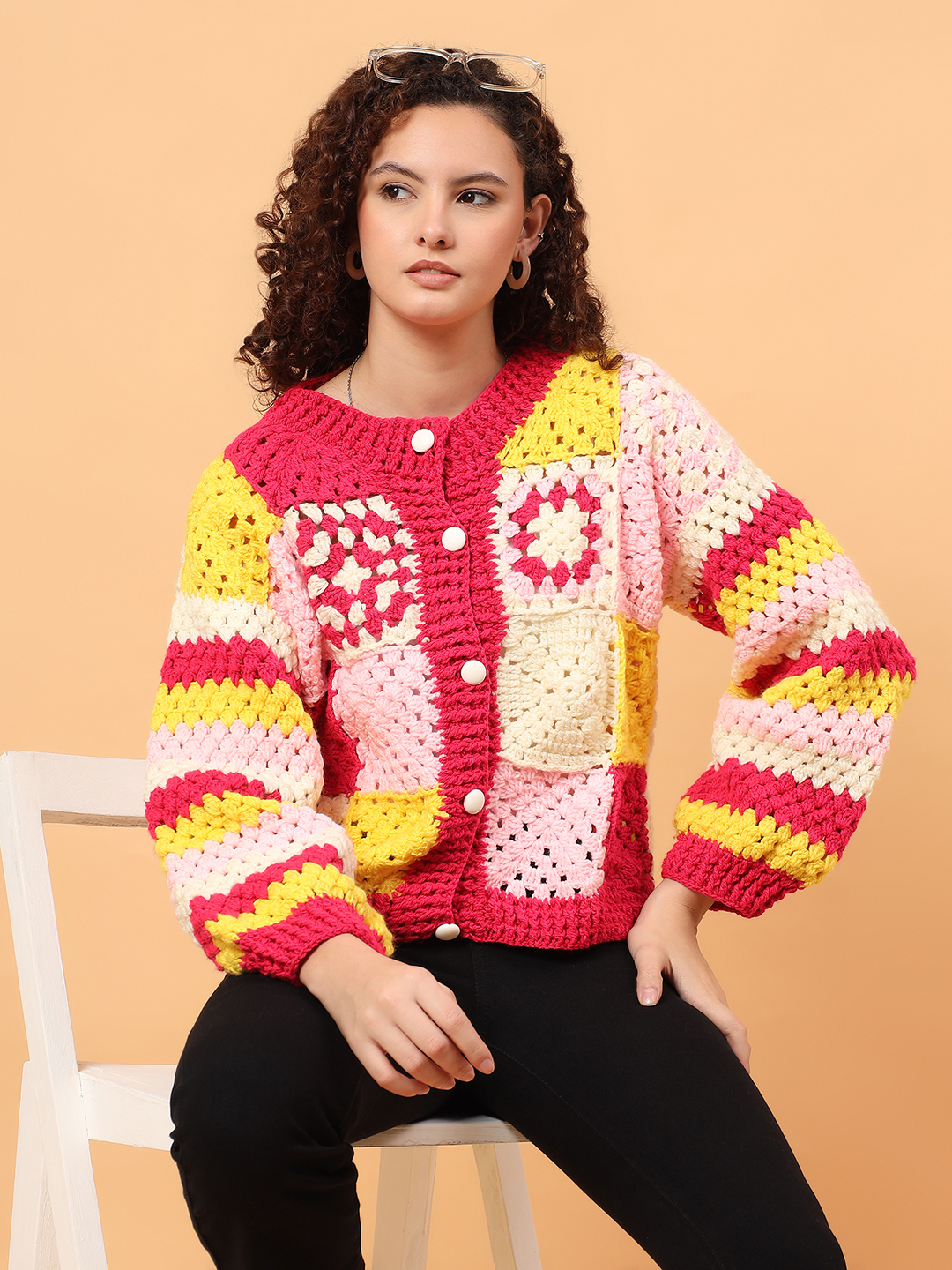 Velvery Crochet Hexagon Cardigan - Multi