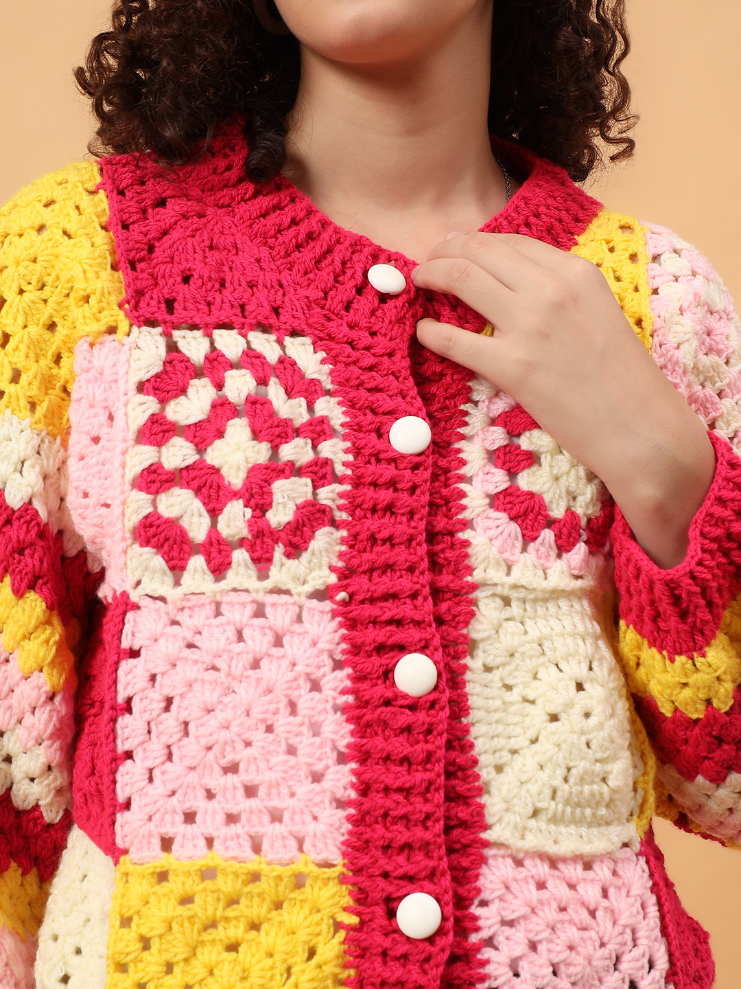 Velvery Crochet Hexagon Cardigan - Multi