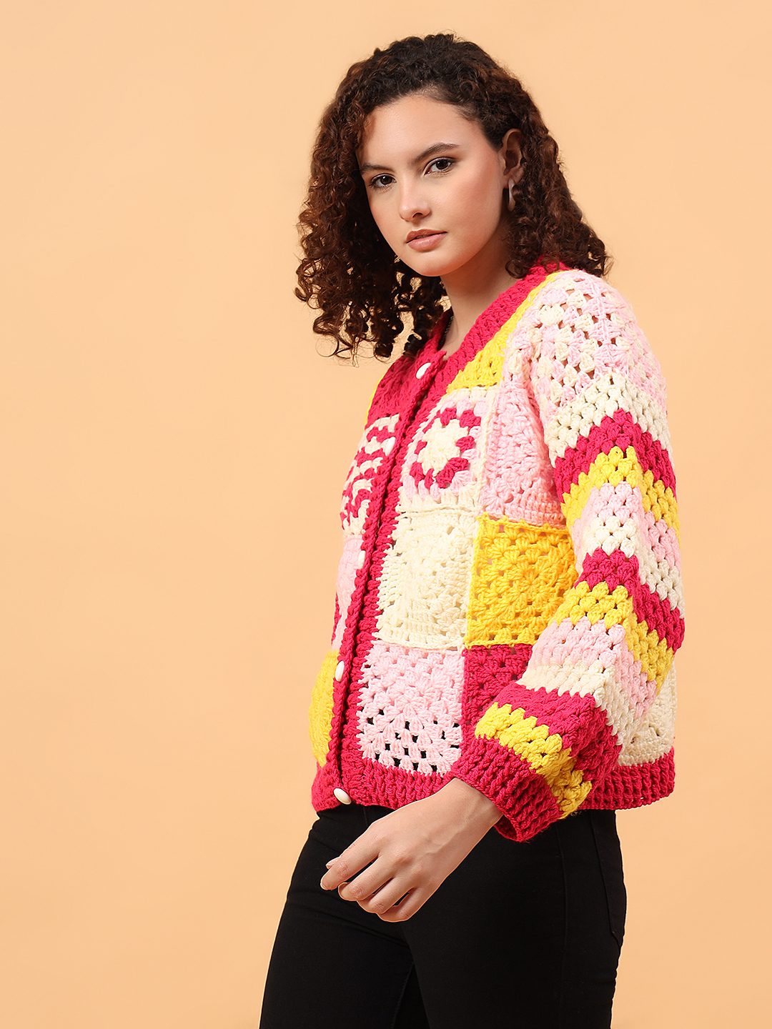 Velvery Crochet Hexagon Cardigan - Multi