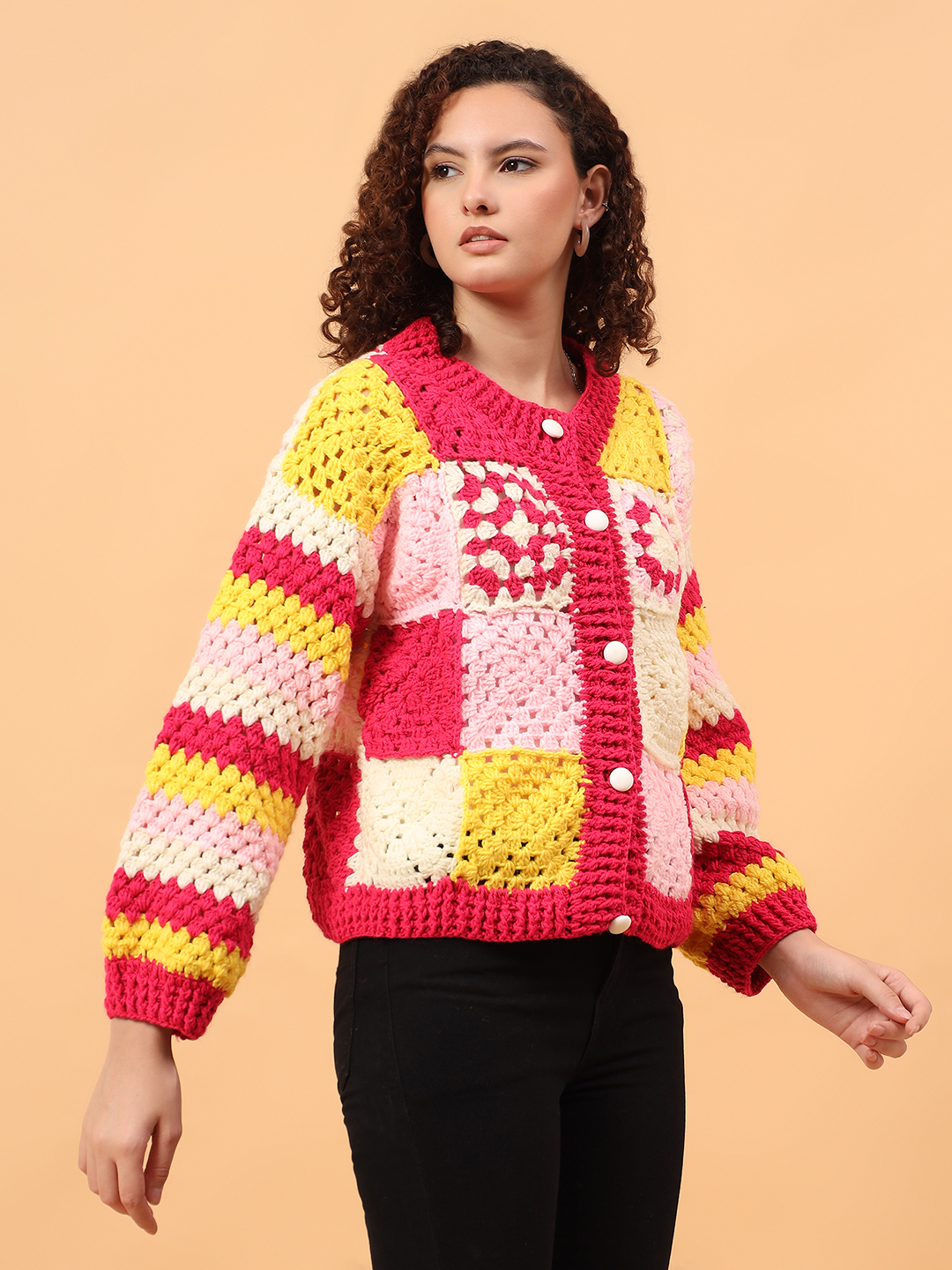 Velvery Crochet Hexagon Cardigan - Multi