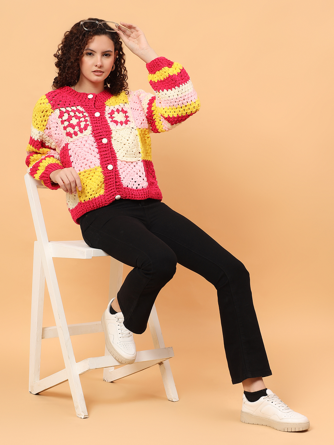 Velvery Crochet Hexagon Cardigan - Multi