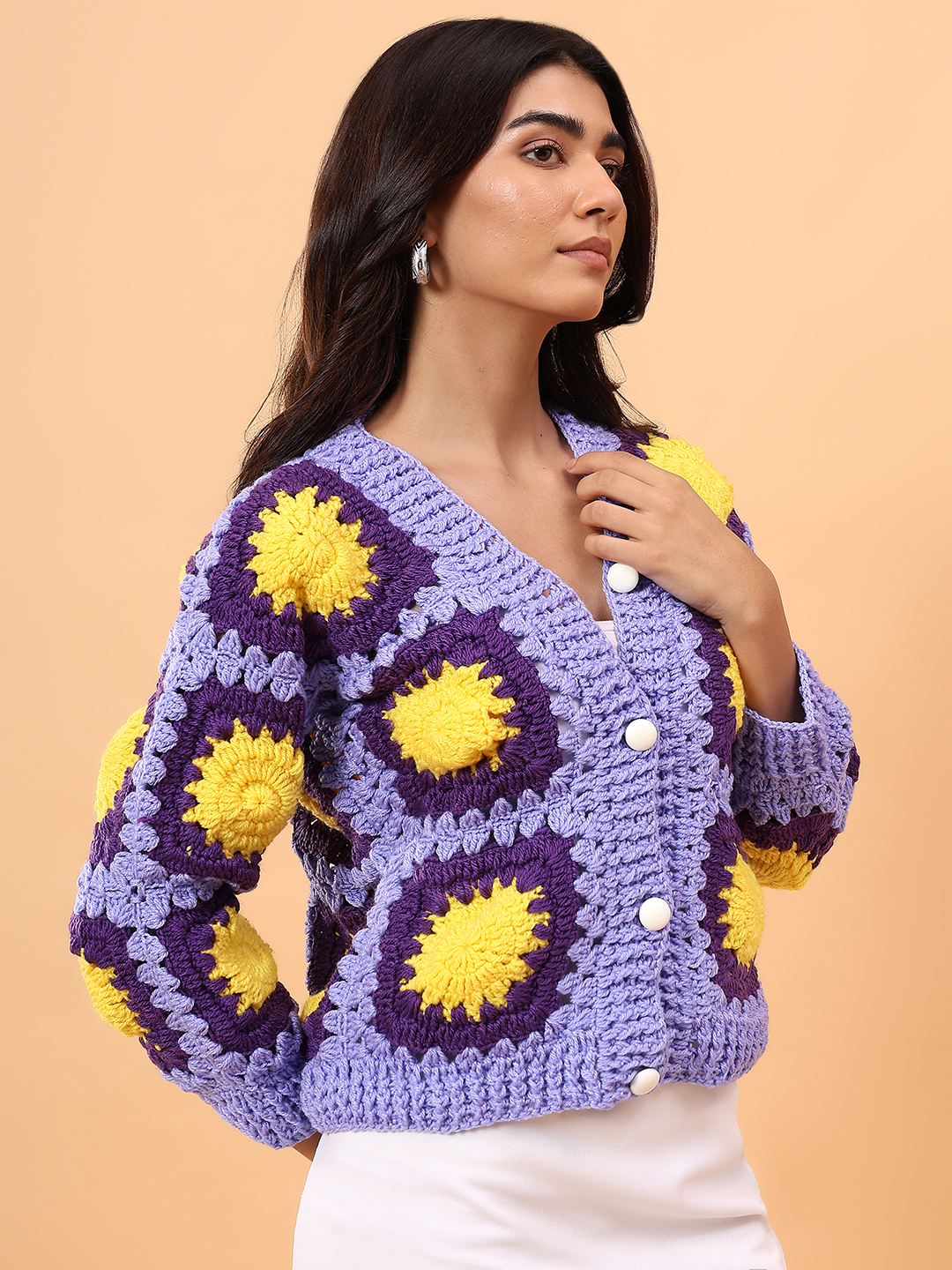 Velvery Crochet Solar Cardigan - Purple