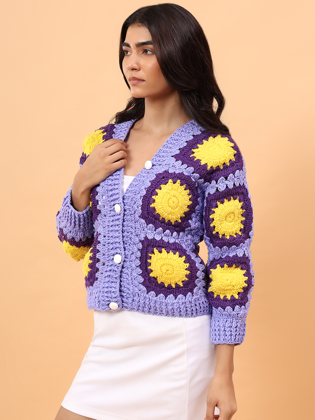 Velvery Crochet Solar Cardigan - Purple