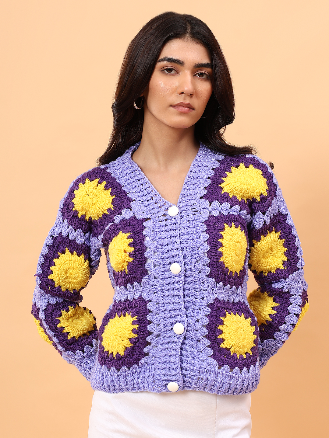 Velvery Crochet Solar Cardigan - Purple