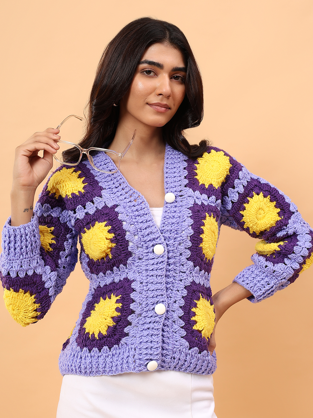 Velvery Crochet Solar Cardigan - Purple