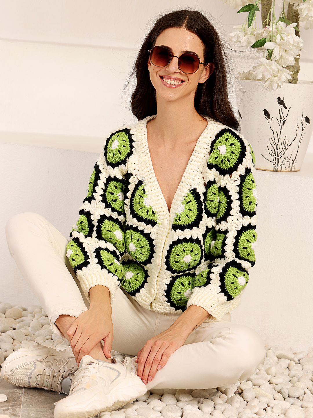 Velvery Crochet Kiwi Cardigan - Off White