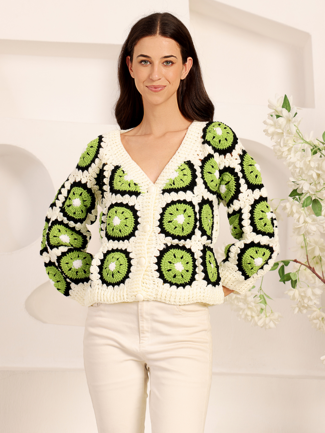 Velvery Crochet Kiwi Cardigan - Off White