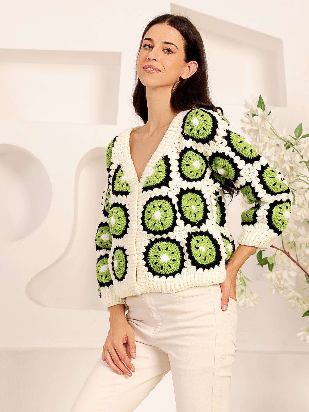 Velvery Crochet Kiwi Cardigan - Off White