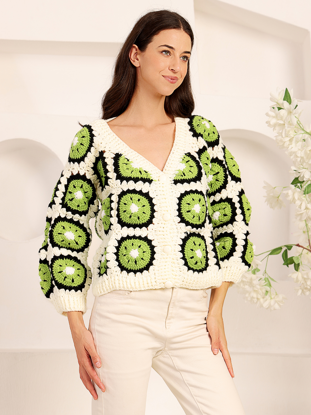 Velvery Crochet Kiwi Cardigan - Off White
