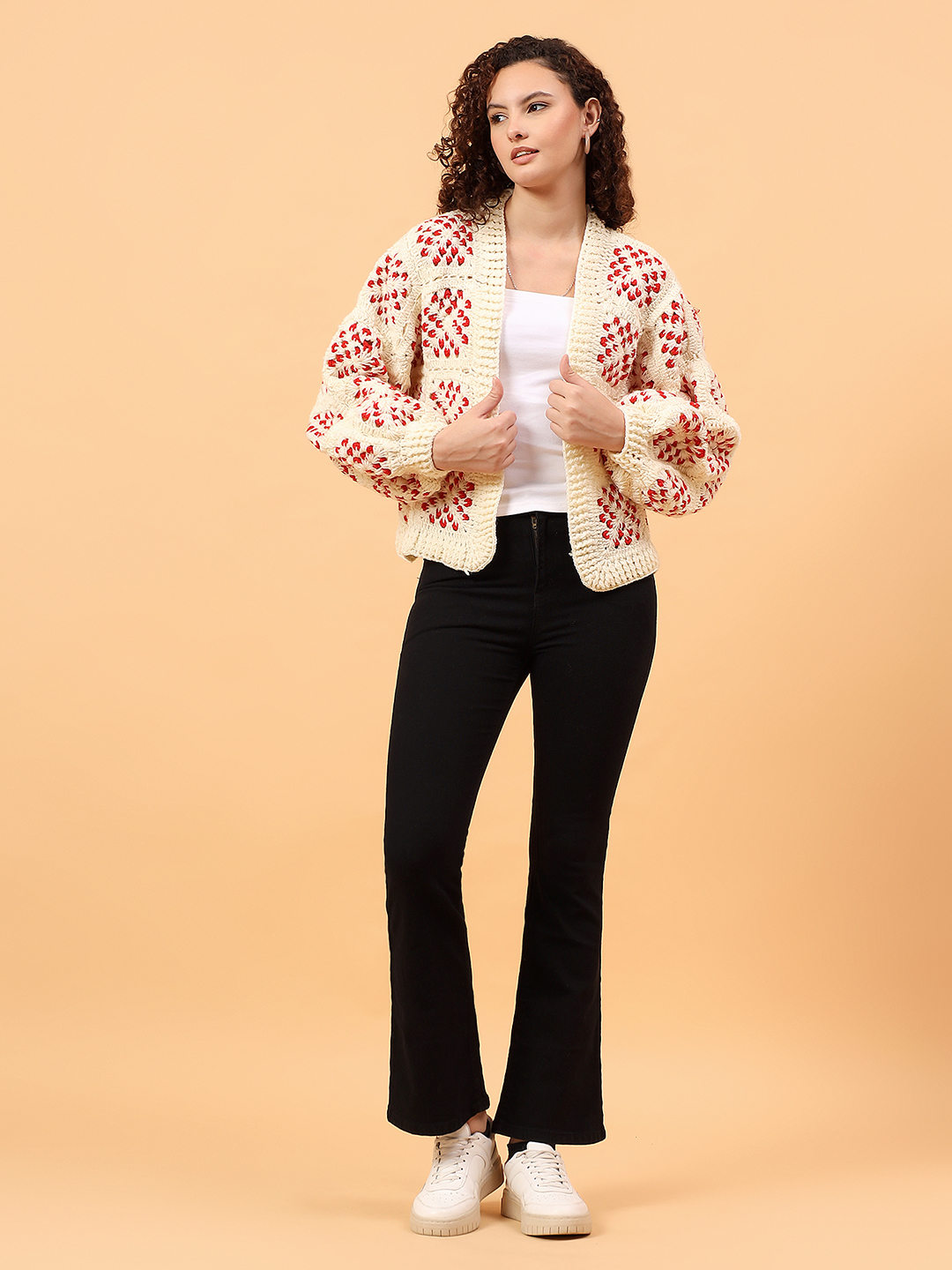 Velvery Crochet Front Openable Cardigan - Off White