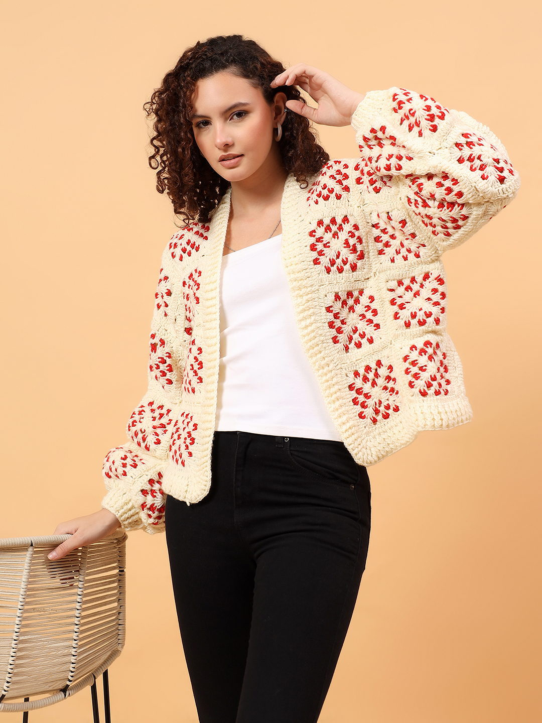 Velvery Crochet Front Openable Cardigan - Off White