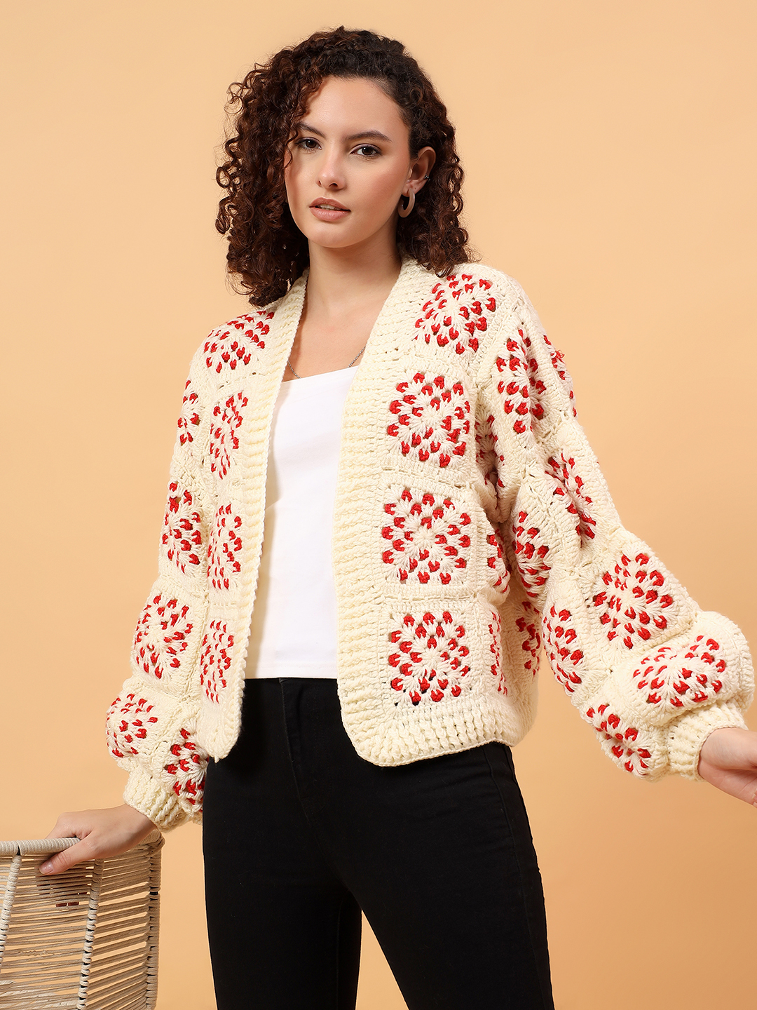 Velvery Crochet Front Openable Cardigan - Off White