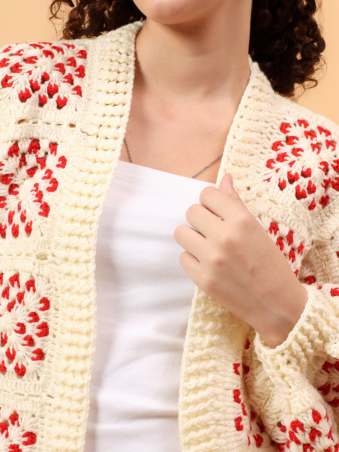 Velvery Crochet Front Openable Cardigan - Off White