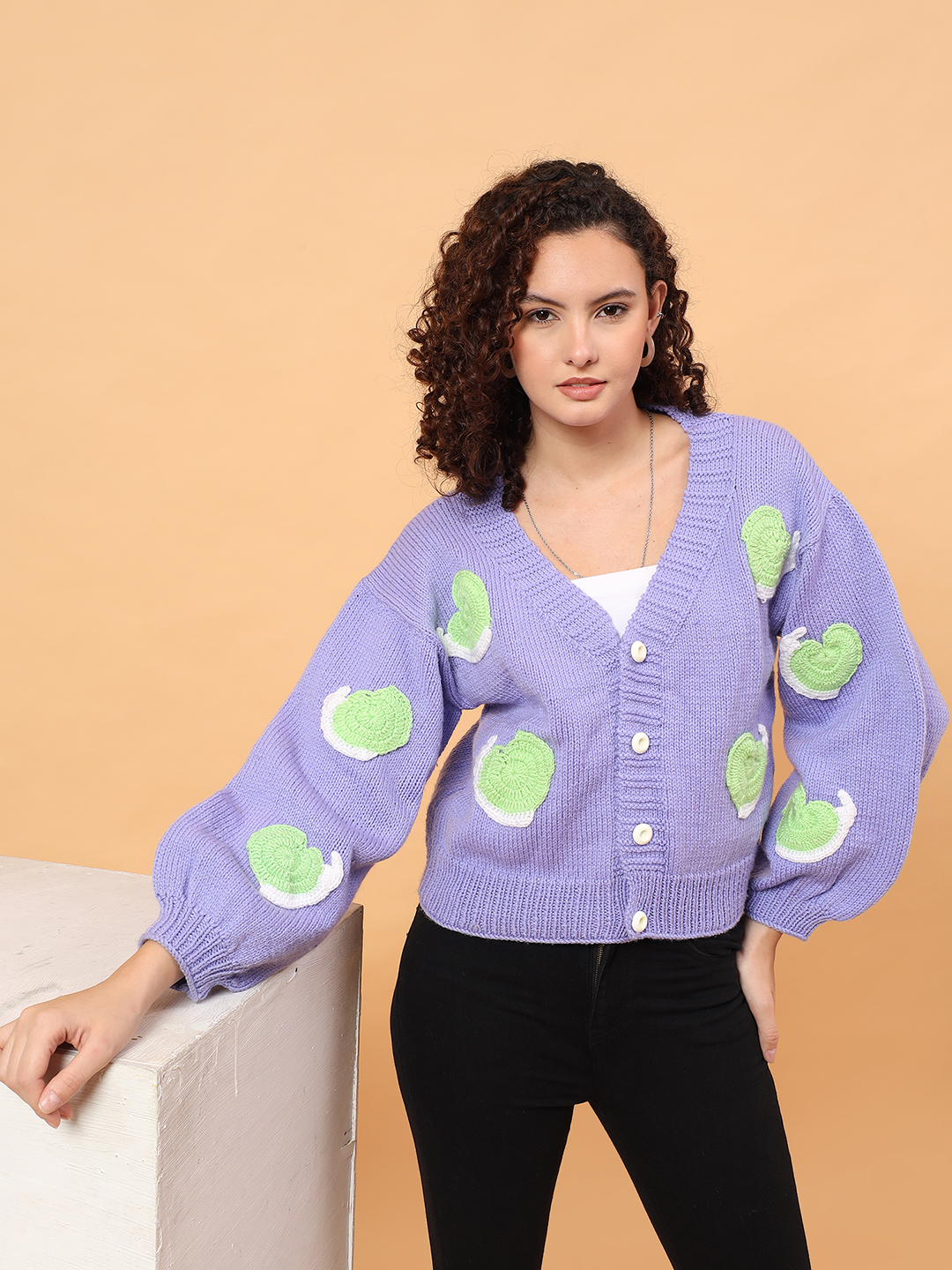 Baggy Snail V-Neck Cardigan - Sky Blue