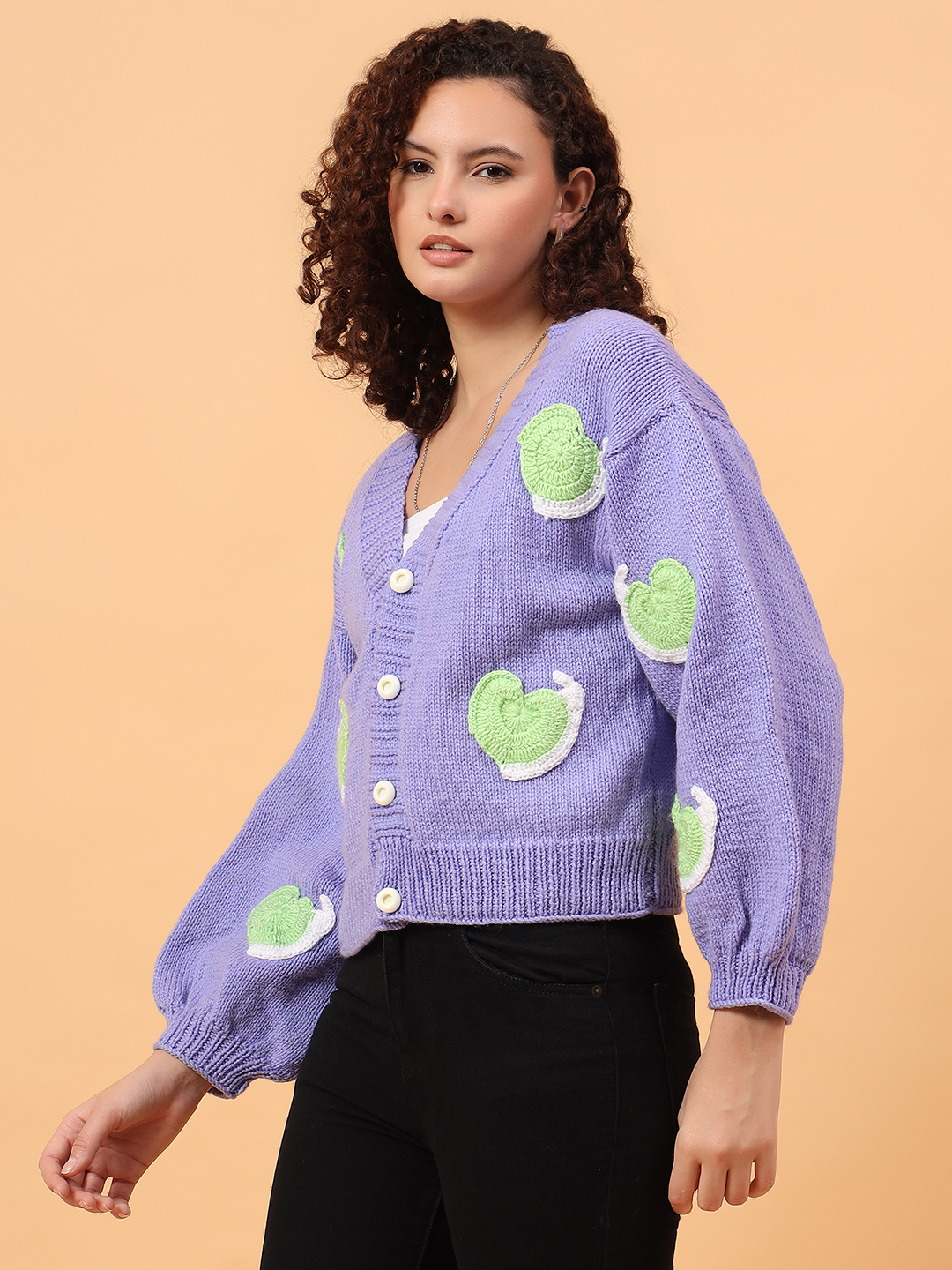Baggy Snail V-Neck Cardigan - Sky Blue