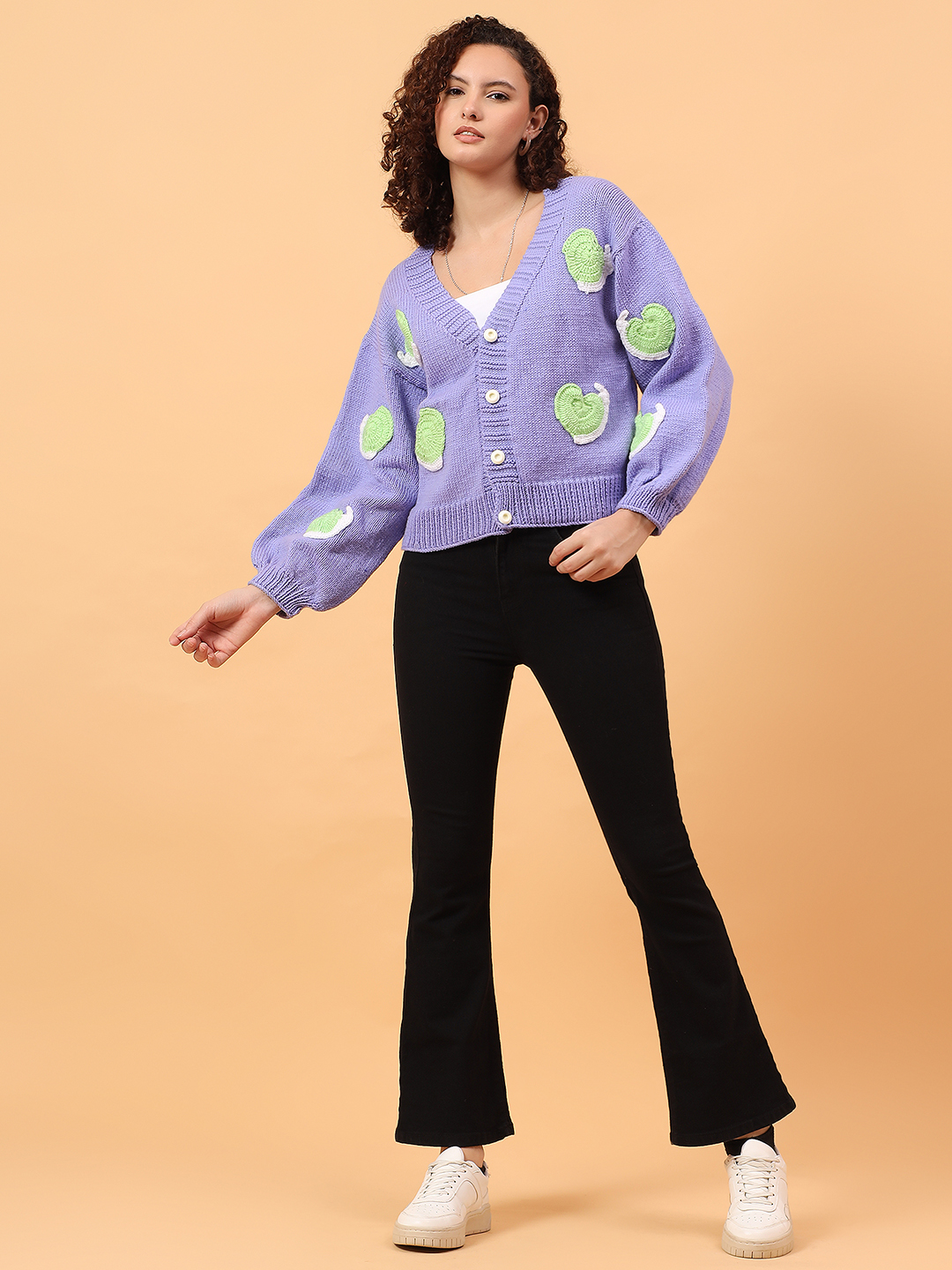Baggy Snail V-Neck Cardigan - Sky Blue