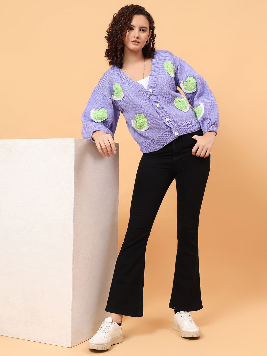 Baggy Snail V-Neck Cardigan - Sky Blue