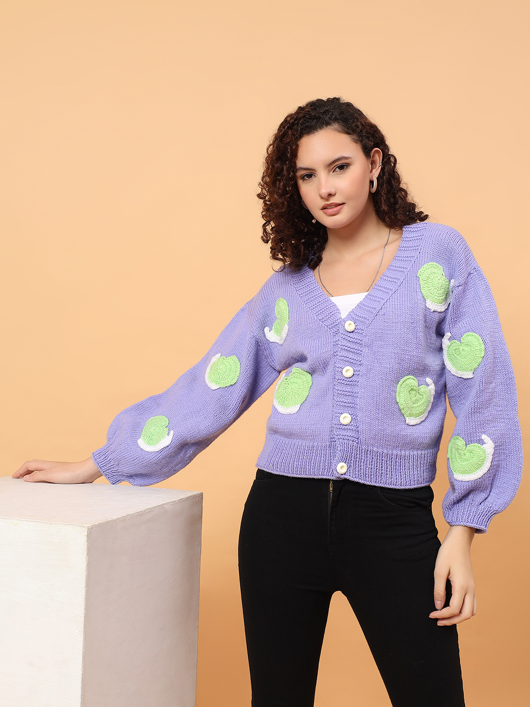 Baggy Snail V-Neck Cardigan - Sky Blue