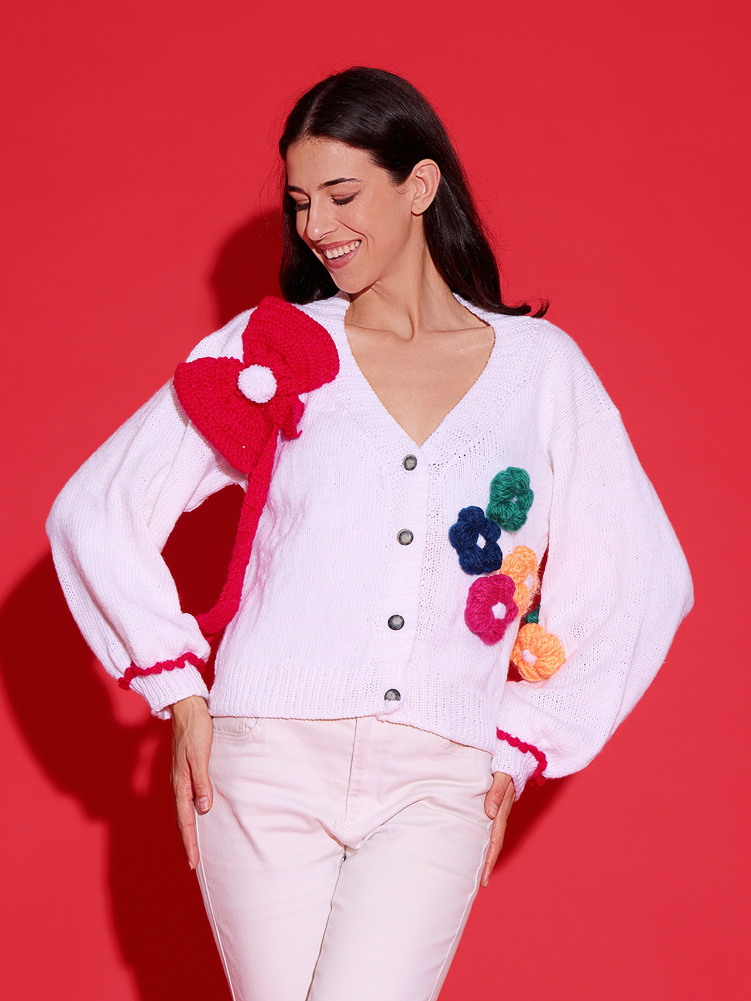 Trendy Big Bow HandKnitted Cardigan