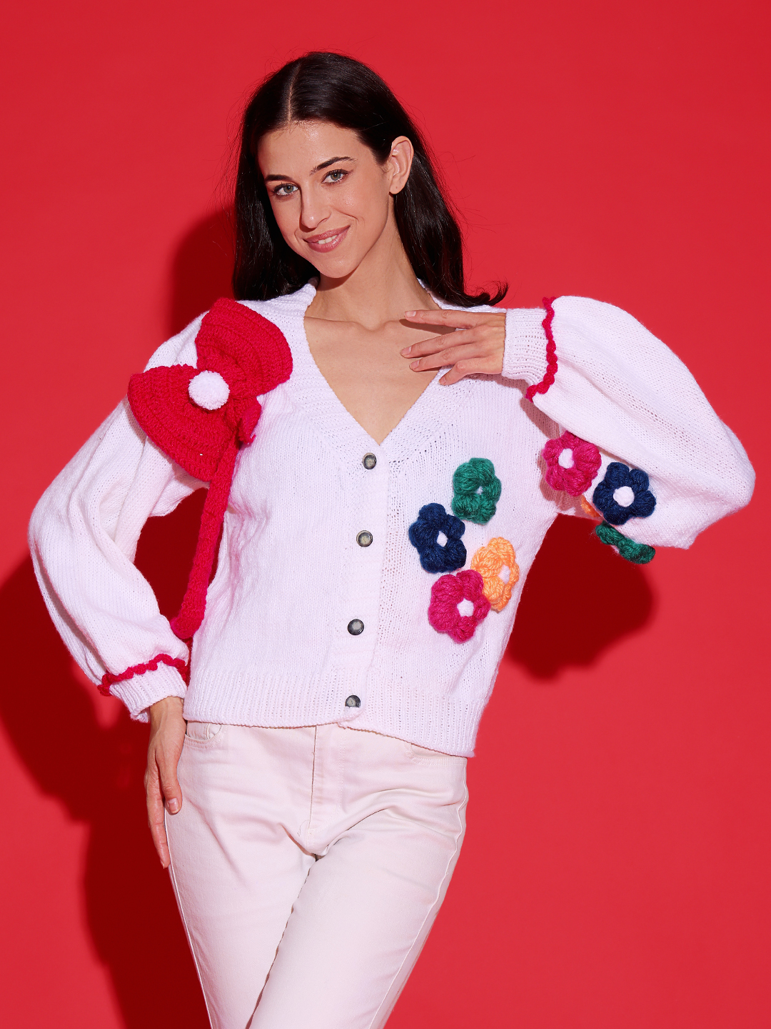 Trendy Big Bow HandKnitted Cardigan