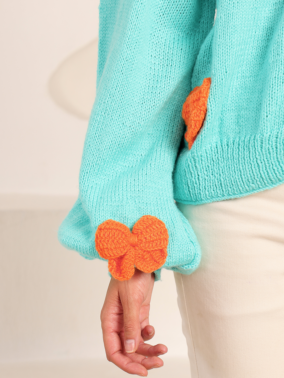 Velvery Knitted Bow Applique Cardigan - Green