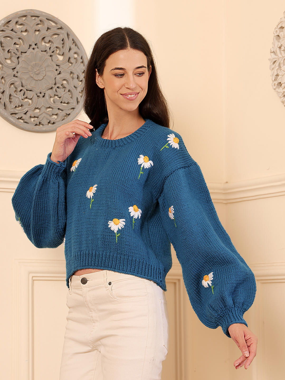 Velvery Knitted Pullover Sweater - Blue