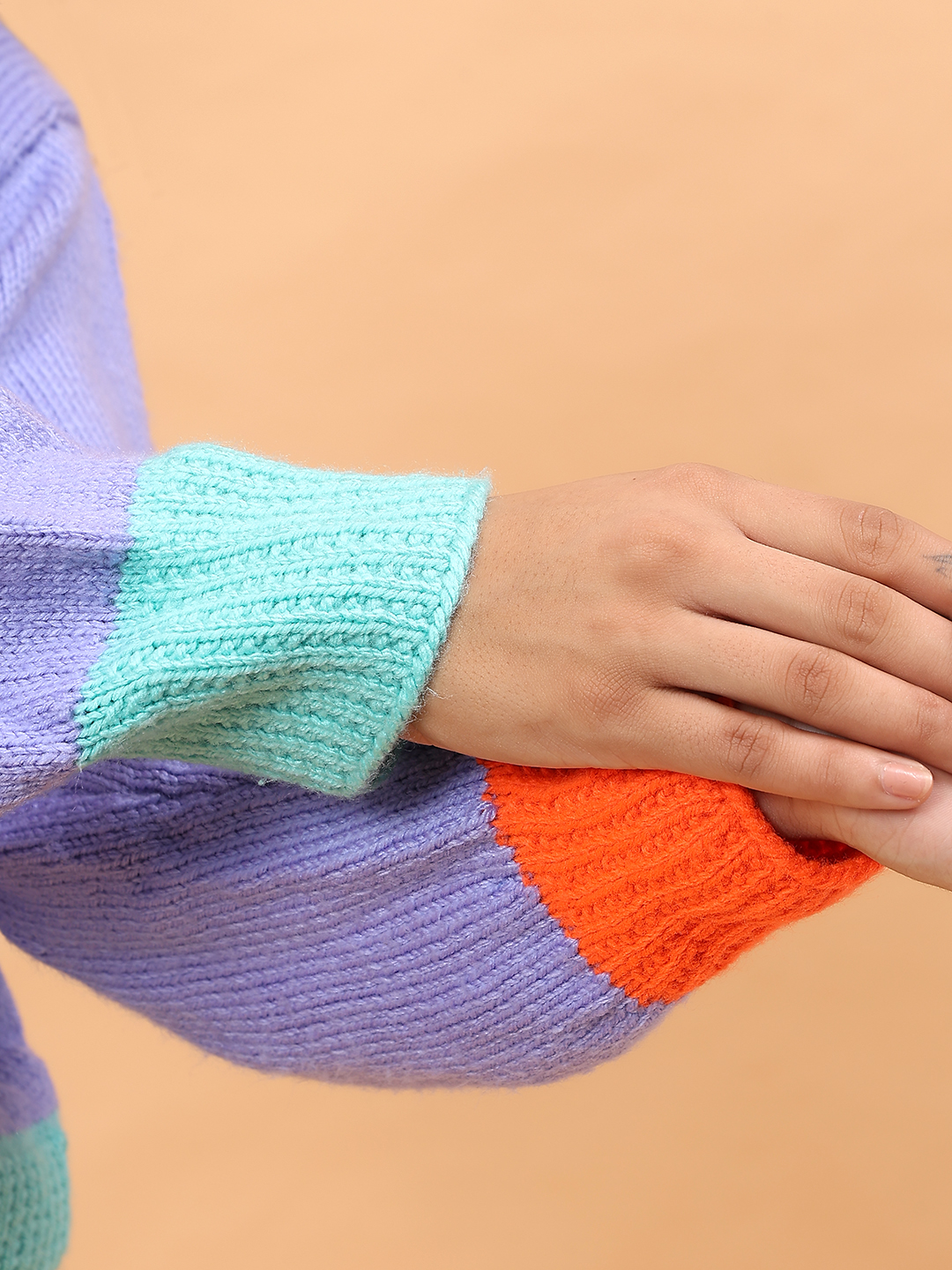 ColorBlock Handknitted V-Neck Cardigan - Lavender