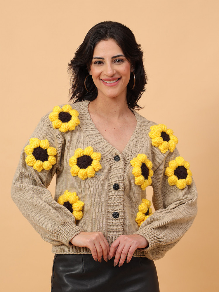 Image of Velvery Sunflower Cardigan - Beige