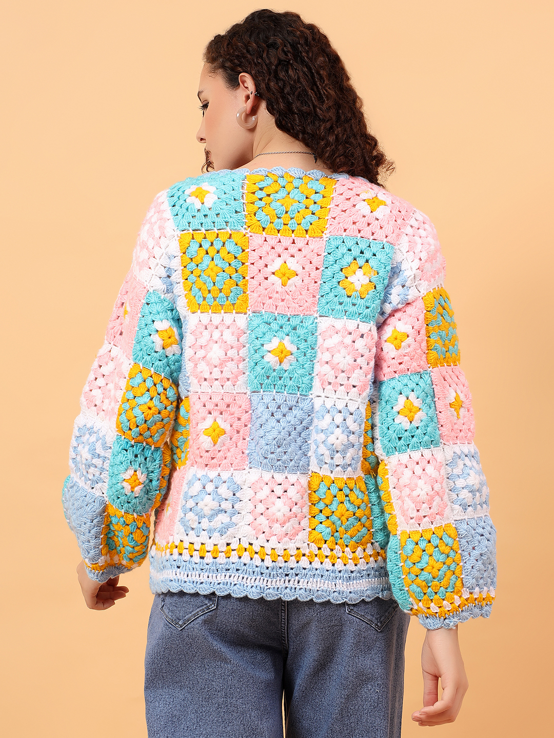 Velvery Crochet Pullover Sweater - Multicolor