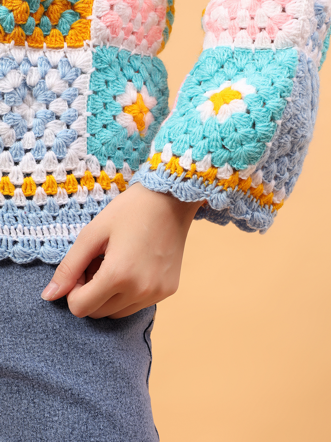 Velvery Crochet Pullover Sweater - Multicolor