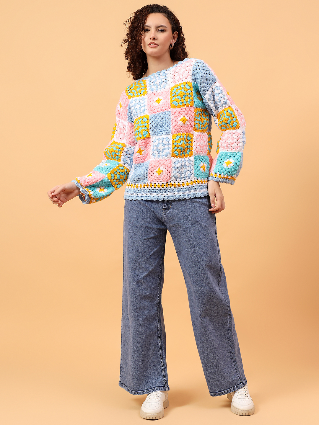 Velvery Crochet Pullover Sweater - Multicolor