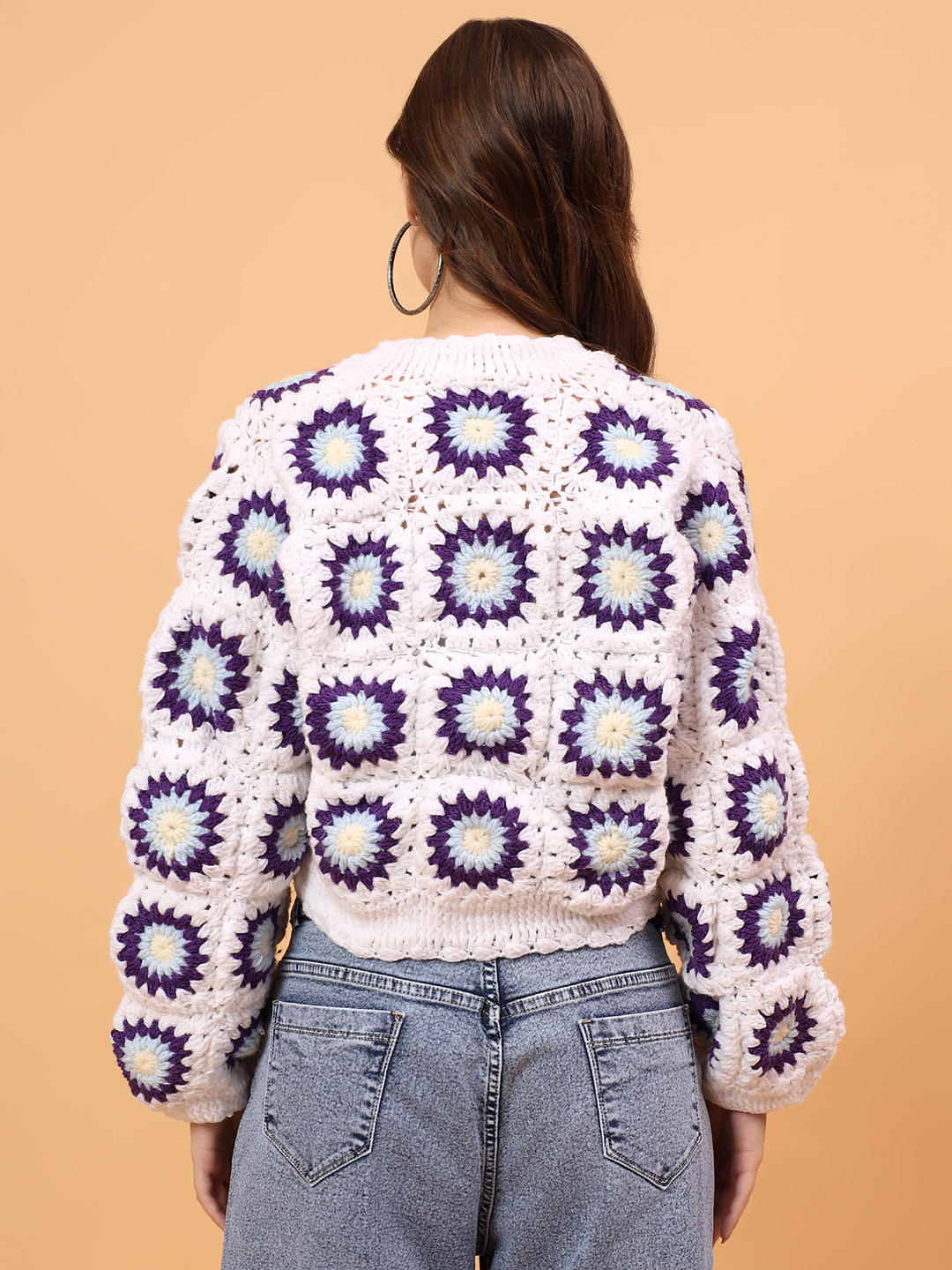 Velvery Crochet Granny Sqaure Cardigan - White