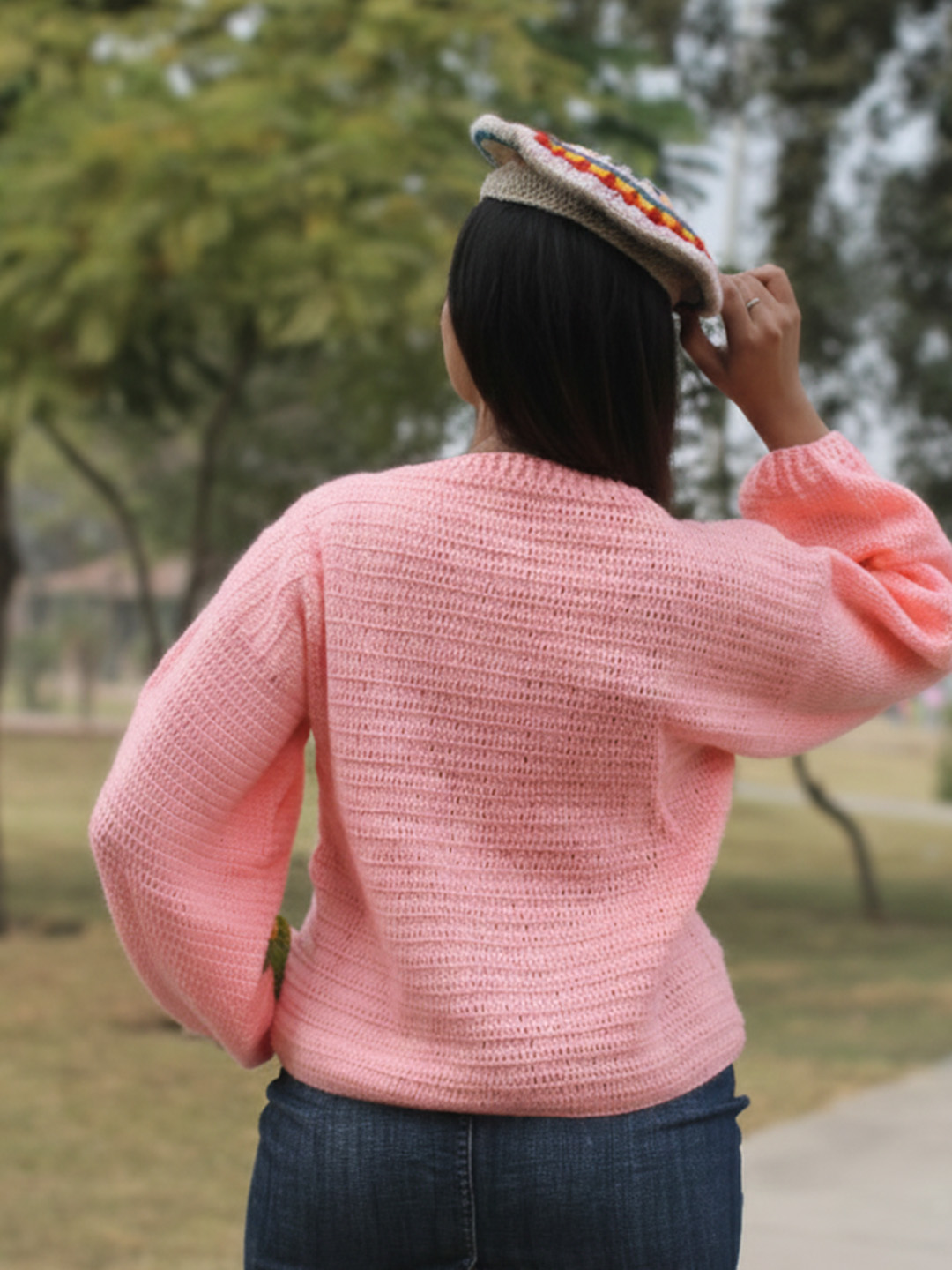 Velvery Crochet Floral Applique Cardigan - Pink