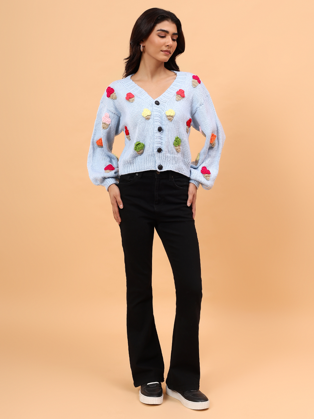 Velvery Ice Cream Applique Cardigan - Sky Blue