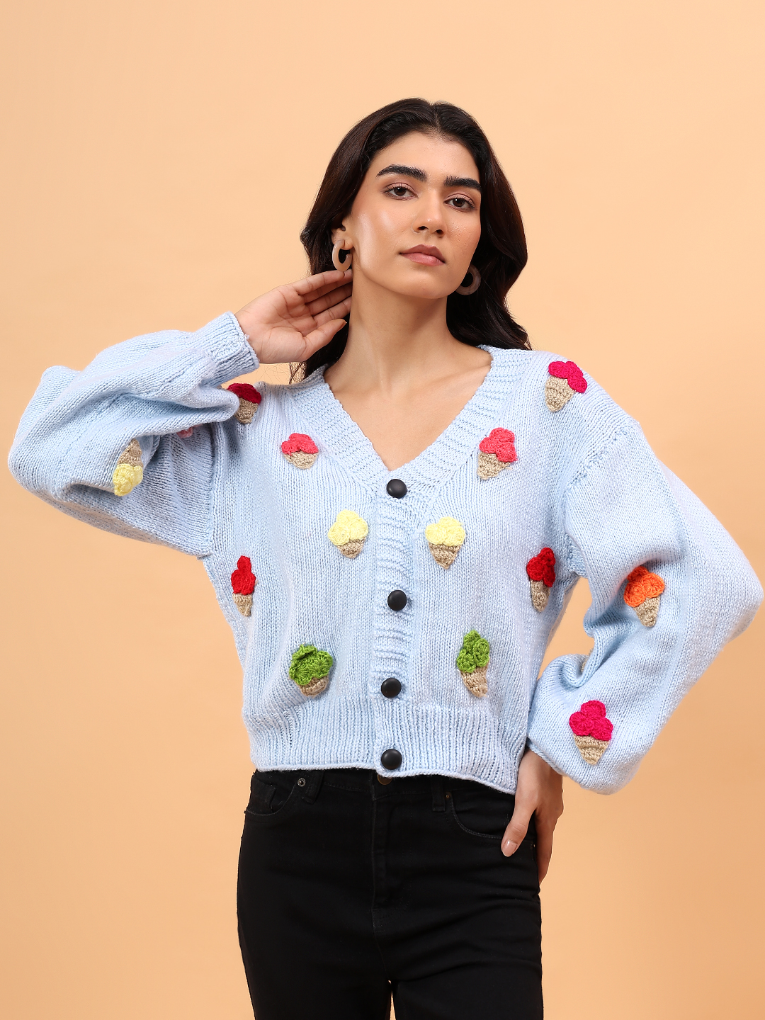 Velvery Ice Cream Applique Cardigan - Sky Blue