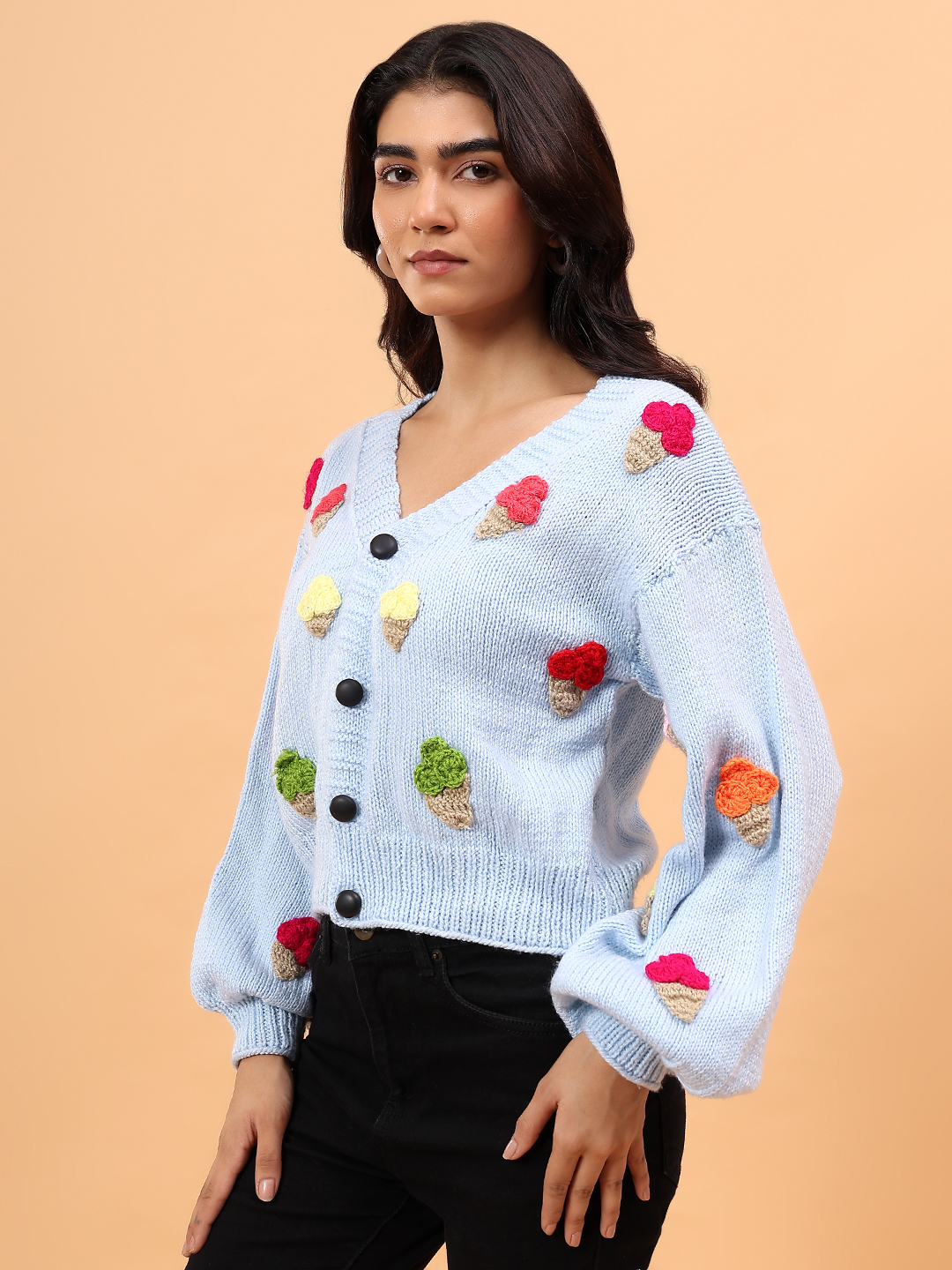 Velvery Ice Cream Applique Cardigan - Sky Blue