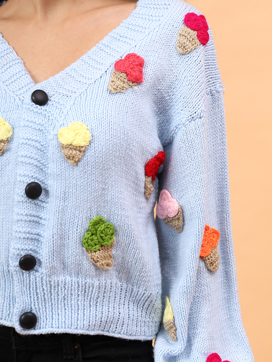 Velvery Ice Cream Applique Cardigan - Sky Blue
