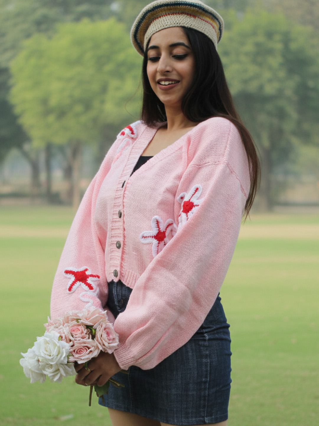 Velvery Star Applique Cardigan - Pink