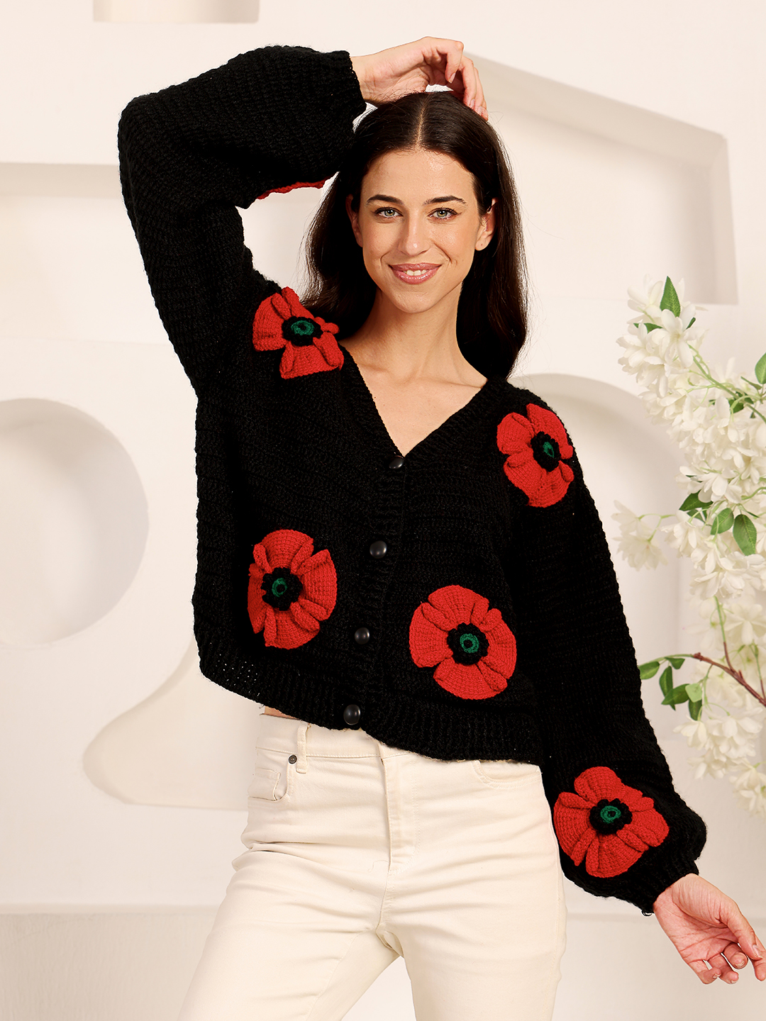 Velvery Floral Cardigan - Black