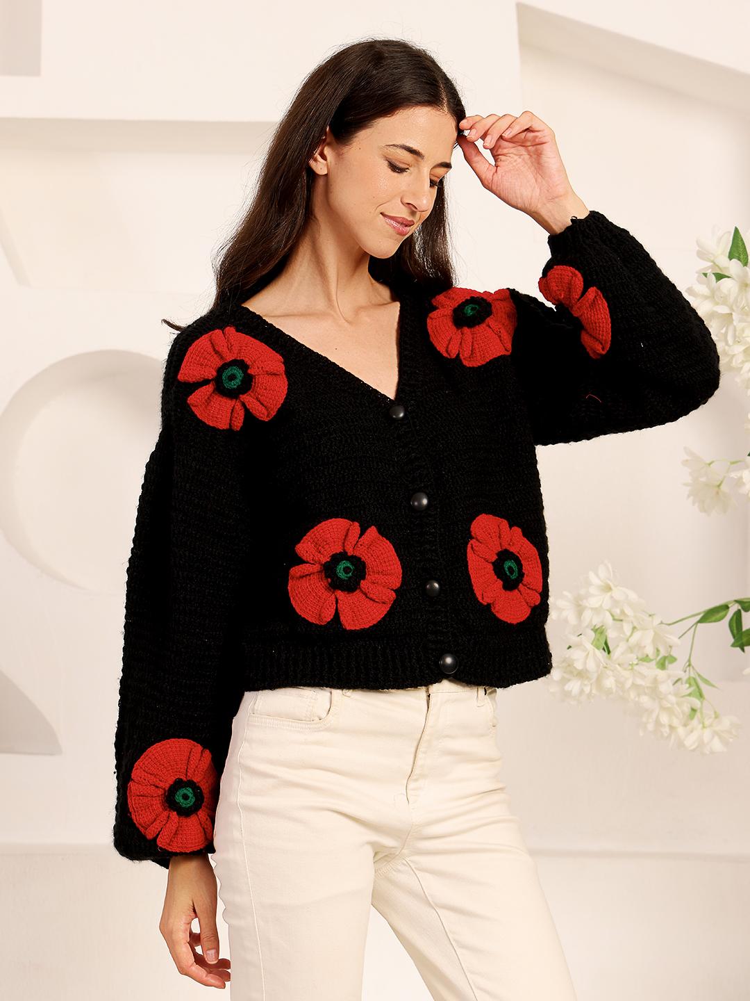 Velvery Floral Cardigan - Black
