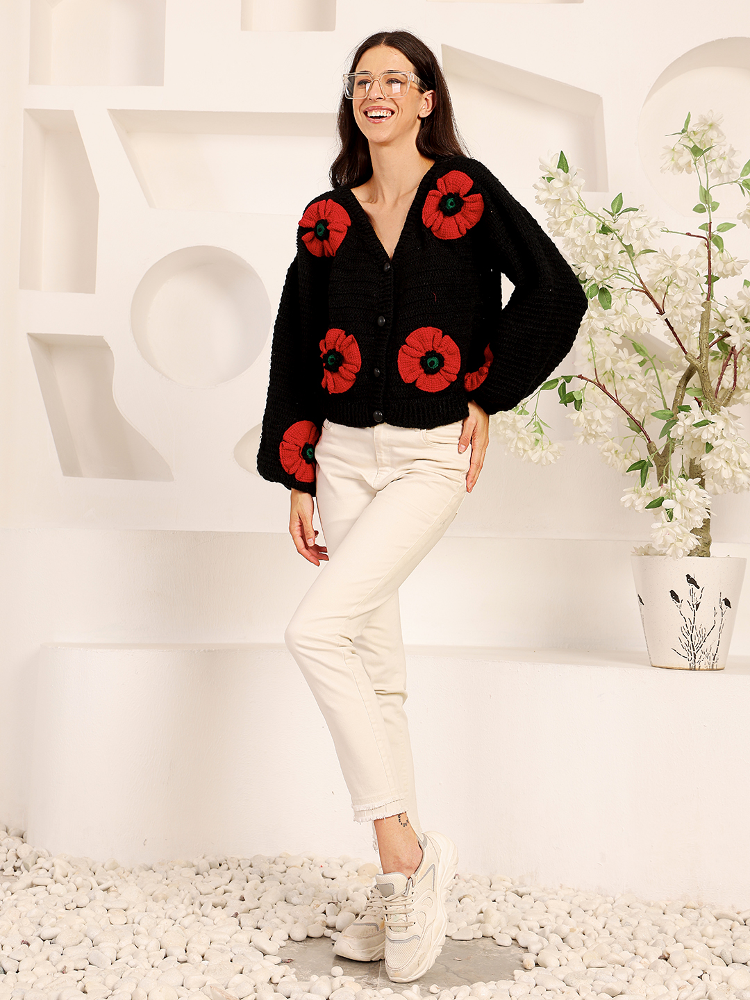 Velvery Floral Cardigan - Black
